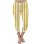 Vertical Stripes - White and Banana Yellow Capri Winter Leggings