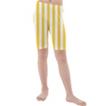 Vertical Stripes - White and Banana Yellow Kid s Mid Length Swim Shorts
