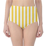 Vertical Stripes - White and Banana Yellow High-Waist Bikini Bottoms