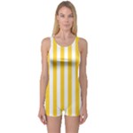 Vertical Stripes - White and Banana Yellow One Piece Boyleg Swimsuit