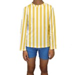 Vertical Stripes - White and Banana Yellow Kid s Long Sleeve Swimwear