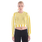 Vertical Stripes - White and Banana Yellow Women s Cropped Sweatshirt