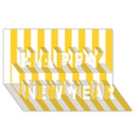 Vertical Stripes - White and Banana Yellow Happy New Year 3D Greeting Card (8x4)