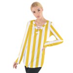 Vertical Stripes - White and Deep Lemon Yellow Women s Tie Up Tee