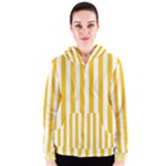 Vertical Stripes - White and Deep Lemon Yellow Women s Zipper Hoodie