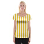 Vertical Stripes - White and Deep Lemon Yellow Women s Cap Sleeve Top