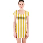 Vertical Stripes - White and Deep Lemon Yellow Short Sleeve Bodycon Dress