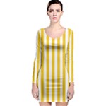 Vertical Stripes - White and Deep Lemon Yellow Long Sleeve Bodycon Dress