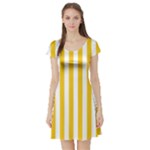 Vertical Stripes - White and Deep Lemon Yellow Short Sleeve Skater Dress