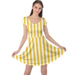 Vertical Stripes - White and Deep Lemon Yellow Cap Sleeve Dress