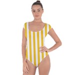 Vertical Stripes - White and Deep Lemon Yellow Short Sleeve Leotard (Ladies)