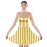 Vertical Stripes - White and Deep Lemon Yellow Strapless Bra Top Dress
