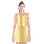 Vertical Stripes - White and Deep Lemon Yellow Scoop Neck Skater Dress