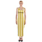 Vertical Stripes - White and Deep Lemon Yellow Fitted Maxi Dress
