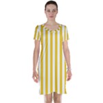 Vertical Stripes - White and Deep Lemon Yellow Short Sleeve Nightdress