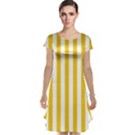 Vertical Stripes - White and Deep Lemon Yellow Cap Sleeve Nightdress