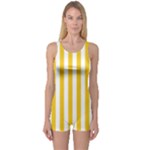 Vertical Stripes - White and Deep Lemon Yellow One Piece Boyleg Swimsuit