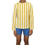 Vertical Stripes - White and Deep Lemon Yellow Kid s Long Sleeve Swimwear