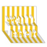 Vertical Stripes - White and Deep Lemon Yellow You Rock 3D Greeting Card (7x5)