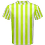 Vertical Stripes - White and Fluorescent Yellow Men s Cotton Tee