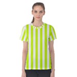 Vertical Stripes - White and Fluorescent Yellow Women s Cotton Tee