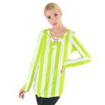 Vertical Stripes - White and Fluorescent Yellow Women s Tie Up Tee