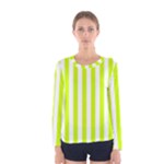 Vertical Stripes - White and Fluorescent Yellow Women s Long Sleeve T-shirt
