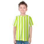 Vertical Stripes - White and Fluorescent Yellow Kid s Cotton Tee