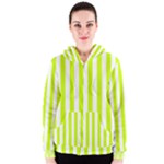 Vertical Stripes - White and Fluorescent Yellow Women s Zipper Hoodie