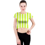 Vertical Stripes - White and Fluorescent Yellow Crew Neck Crop Top