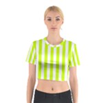 Vertical Stripes - White and Fluorescent Yellow Cotton Crop Top