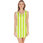 Vertical Stripes - White and Fluorescent Yellow Bodycon Dress