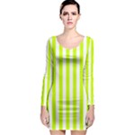 Vertical Stripes - White and Fluorescent Yellow Long Sleeve Bodycon Dress