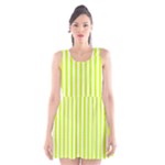 Vertical Stripes - White and Fluorescent Yellow Scoop Neck Skater Dress