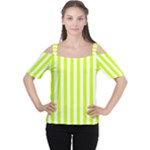 Vertical Stripes - White and Fluorescent Yellow Women s Cutout Shoulder Tee