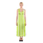 Vertical Stripes - White and Fluorescent Yellow Full Print Maxi Dress