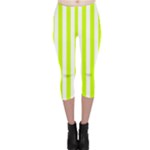 Vertical Stripes - White and Fluorescent Yellow Capri Leggings