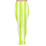 Vertical Stripes - White and Fluorescent Yellow Women s Tights