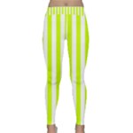 Vertical Stripes - White and Fluorescent Yellow Yoga Leggings