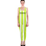 Vertical Stripes - White and Fluorescent Yellow OnePiece Catsuit