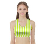 Vertical Stripes - White and Fluorescent Yellow Women s Sports Bra with Border