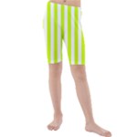 Vertical Stripes - White and Fluorescent Yellow Kid s Mid Length Swim Shorts