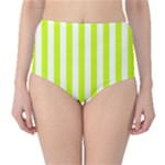 Vertical Stripes - White and Fluorescent Yellow High-Waist Bikini Bottoms