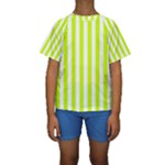 Vertical Stripes - White and Fluorescent Yellow Kid s Short Sleeve Swimwear