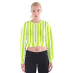 Vertical Stripes - White and Fluorescent Yellow Women s Cropped Sweatshirt