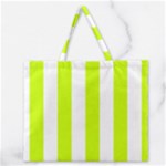 Vertical Stripes - White and Fluorescent Yellow Zipper Large Tote Bag