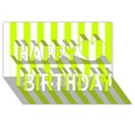 Vertical Stripes - White and Fluorescent Yellow Happy Birthday 3D Greeting Card (8x4)