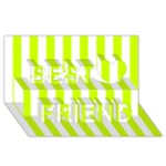 Vertical Stripes - White and Fluorescent Yellow Best Friends 3D Greeting Card (8x4)