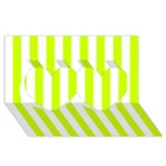 Vertical Stripes - White and Fluorescent Yellow Twin Hearts 3D Greeting Card (8x4)