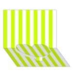 Vertical Stripes - White and Fluorescent Yellow Heart Bottom 3D Greeting Card (7x5)